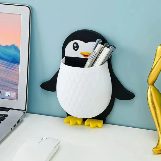 Penguin Shape Multifunctional Storage Holder Wall Mount - Black