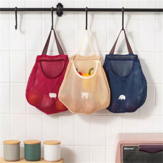 Kitchen Fruit And Vegetable Storage Mesh Hanging Bag - Dark Blue
