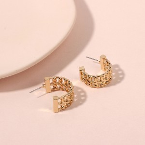 Trendy Hollow Zircon C Shape Hoop Earrings Charm Women Golden