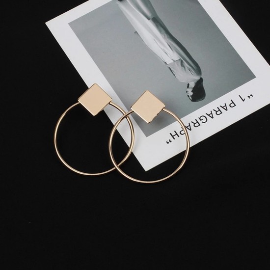 Square And Hoop Simple Fashion Popular Girl Lady Earrings Golden