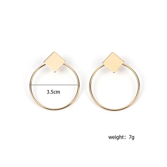 Square And Hoop Simple Fashion Popular Girl Lady Earrings Golden