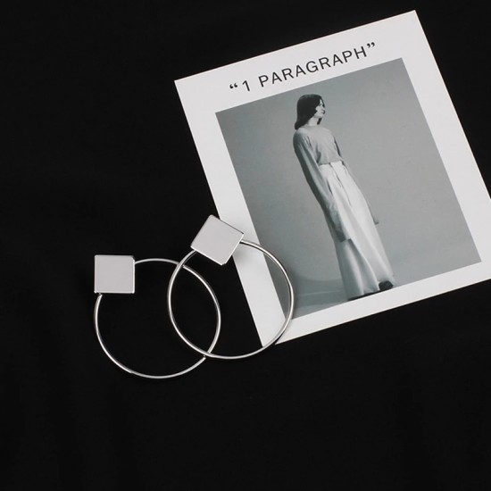 Square And Hoop Simple Fashion Popular Girl Lady Earrings Silver Square And Hoop Simple Fashion Popular Girl Lady Earrings Silver