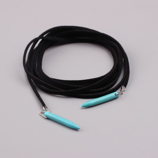 Long Blue Pendant Choker Necklace Black Lace Long Blue Pendant Choker Necklace Black Lace