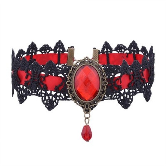 Gothic Crystal Tassel Tattoo Choker Necklace - Red Gothic Crystal Tassel Tattoo Choker Necklace - Red