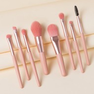 8 Pcs Makeup Brushes Foundation Wooden Handle Soft Hair Makeup Set pink