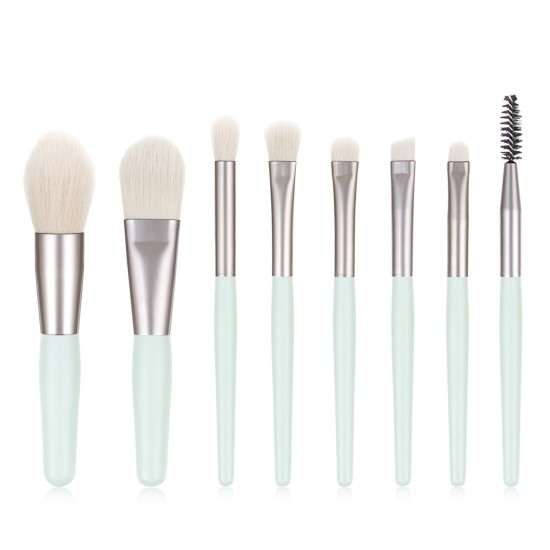 8 Pcs Makeup Brushes Foundation Wooden Handle Soft Hair Makeup Set Green