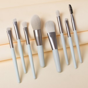 8 Pcs Makeup Brushes Foundation Wooden Handle Soft Hair Makeup Set Green