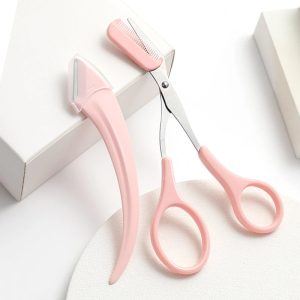 3 Pcs Professional Eyebrow Trimmer Scissor With Comb Hair Removal Pink 3 Pcs Professional Eyebrow Trimmer Scissor With Comb Hair Removal Pink