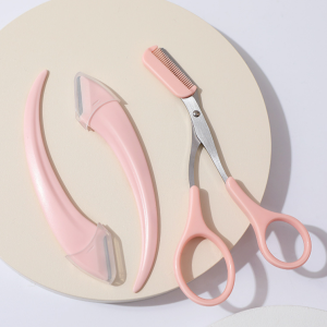 3 Pcs Professional Eyebrow Trimmer Scissor With Comb Hair Removal Pink
