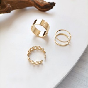 3 Pcs Ring Set For Women Aesthetic Vintage Resizable Finger Rings Silver