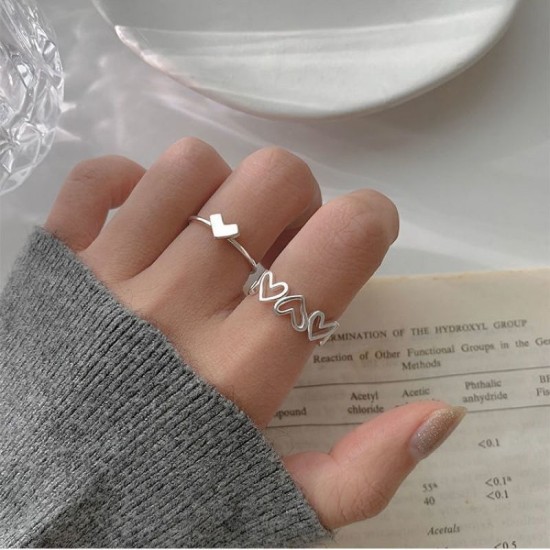 2 Pcs Hollow Love Set Ring Female Light Luxury Temperament Niche Design Silver 2 Pcs Hollow Love Set Ring Female Light Luxury Temperament Niche Design Silver