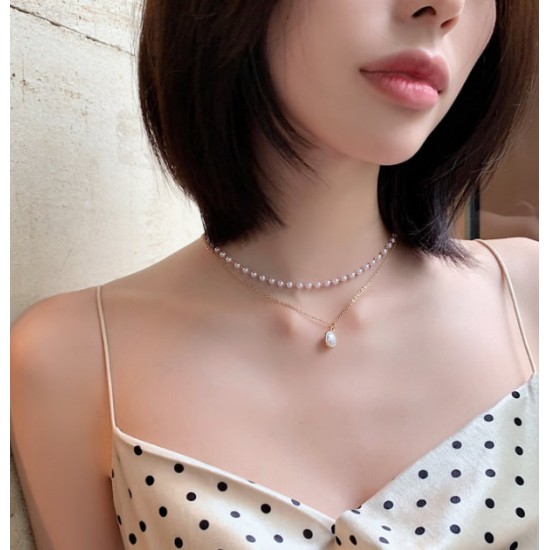 Simple Chain Beaded Multi-Layer Pearl Pendant Necklace Golden