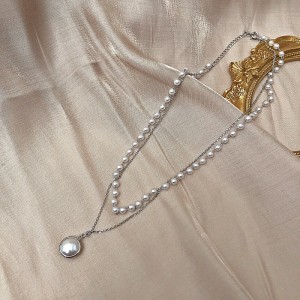 Simple Chain Beaded Multi-Layer Pearl Pendant Necklace Golden
