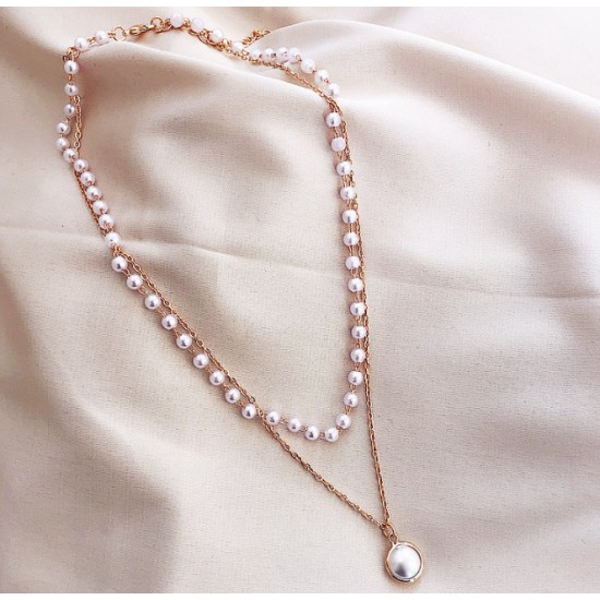Simple Chain Beaded Multi-Layer Pearl Pendant Necklace Silver Simple Chain Beaded Multi-Layer Pearl Pendant Necklace Silver