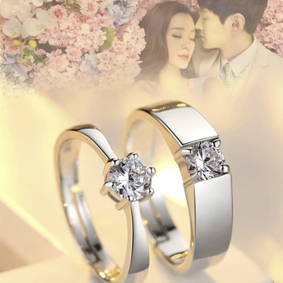 2 Pcs Classic Silver Color Open Couple Rings Men And Women