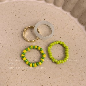 Summer Crystal Bead Rings Set For Women Bohemia Fresh Green White