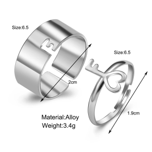 Creative Key Shape Rings For Couple Women Men Adjustable Silver