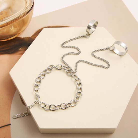 Chain Ring Female Adjustable Conjoined Open Joint Ring Silver Chain Ring Female Adjustable Conjoined Open Joint Ring Silver