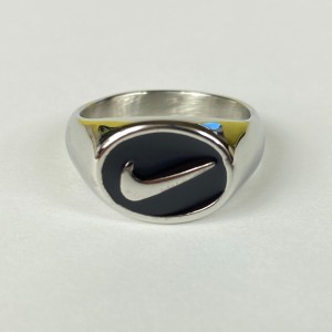 Nike Swoosh Logo Square Signet Ring Black