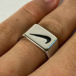 Nike Swoosh Logo Square Signet Ring Silver
