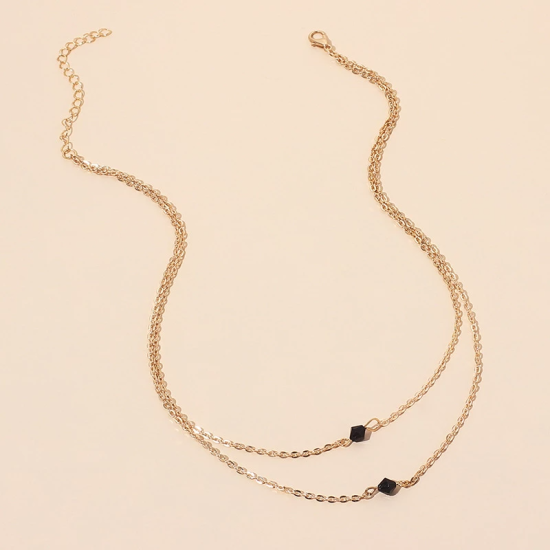 Black Pendent Double Strand Necklace Golden
