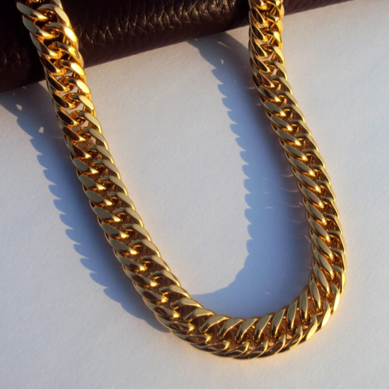 Solid Finish Stainless Steel Miami Cuban Link Chain Golden Solid Finish Stainless Steel Miami Cuban Link Chain Golden