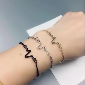 Cardiogram Lightning Design Couple Heartbeat Bracelet Golden