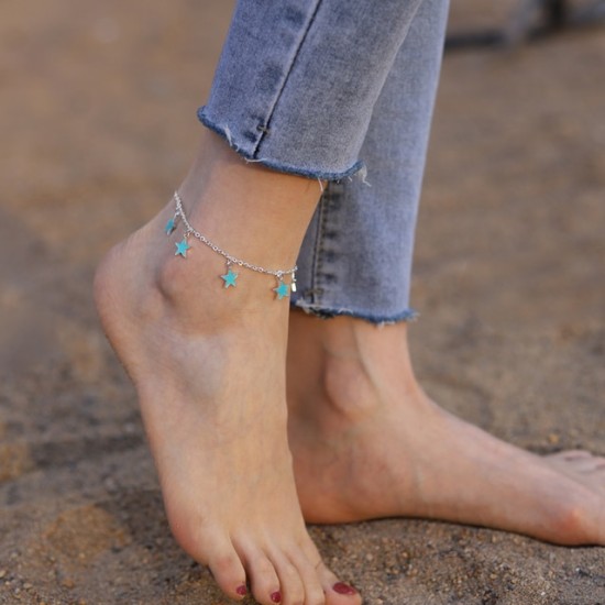 Five-pointed Star Tassel Anklet Bracelet Blue