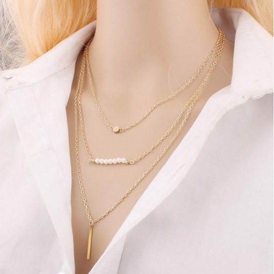 Multi-Layer Iron Pearl Necklace Double-Layer Necklace Jewelry Golden Multi-Layer Iron Pearl Necklace Double-Layer Necklace Jewelry Golden