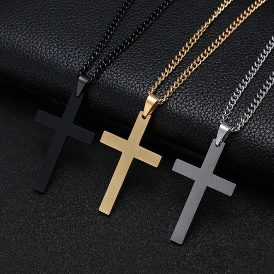 Jewelry Cross Necklace Chain for Men Women Stainless Steel Golden