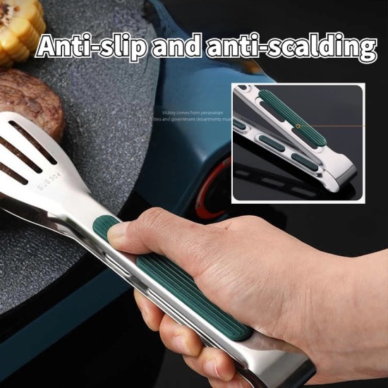 Food Tongs Stainless Steel Kitchen Tongs Meat Salad Steak Food Clip Silver