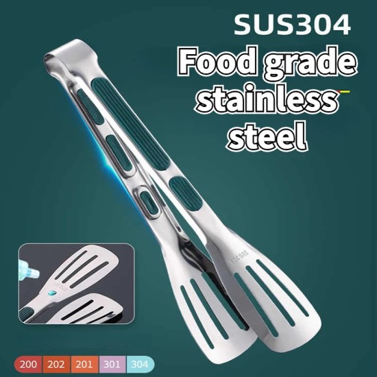 Food Tongs Stainless Steel Kitchen Tongs Meat Salad Steak Food Clip Silver