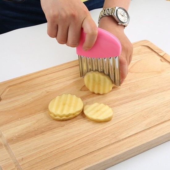 Stainless Steel Potato Carrot Wavy Cutter Slicer Chips Knife Pink Stainless Steel Potato Carrot Wavy Cutter Slicer Chips Knife Pink