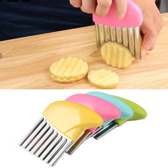 Stainless Steel Potato Carrot Wavy Cutter Slicer Chips Knife Blue Stainless Steel Potato Carrot Wavy Cutter Slicer Chips Knife Blue