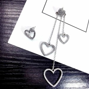 Heart Long Tassel Asymmetric Love Earrings Female Silver
