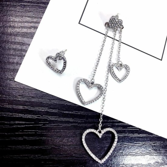 Heart Long Tassel Asymmetric Love Earrings Female Silver