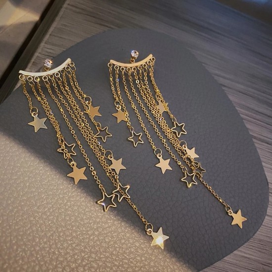 Sequin Star Dangle Long Metal Chain Tassel Drop Earrings Golden Sequin Star Dangle Long Metal Chain Tassel Drop Earrings Golden