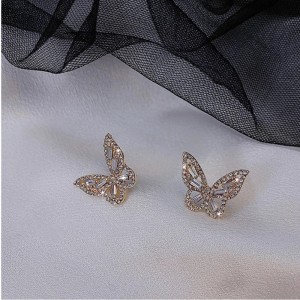 Temperament Women Jewelry Diamond Crystal Butterfly Earrings Golden