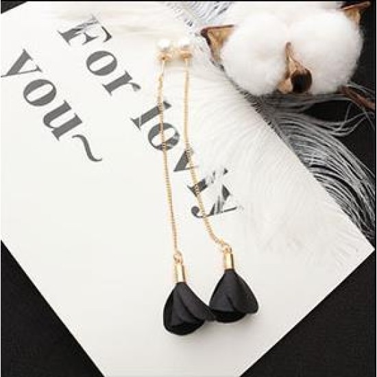 Earrings Flower Tassel Women Imitation Pearl Long Earring Black