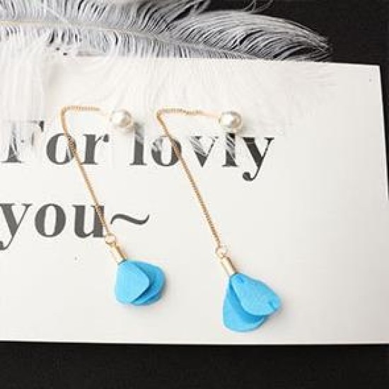 Earrings Flower Tassel Women Imitation Pearl Long Earring Black