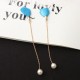 Earrings Flower Tassel Women Imitation Pearl Long Earring Black
