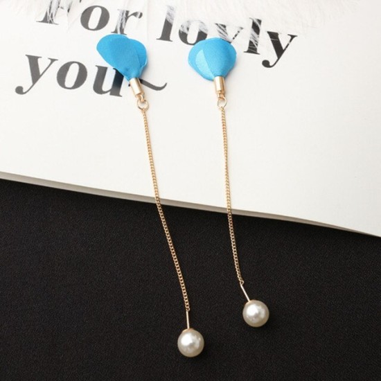 Earrings Flower Tassel Women Imitation Pearl Long Earring Blue Earrings Flower Tassel Women Imitation Pearl Long Earring Blue