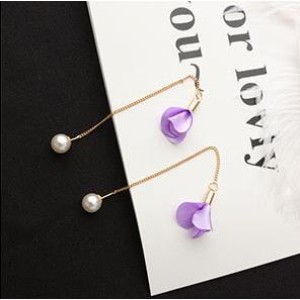 Earrings Flower Tassel Women Imitation Pearl Long Earring Blue Earrings Flower Tassel Women Imitation Pearl Long Earring Blue