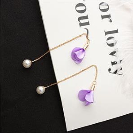 Earrings Flower Tassel Women Imitation Pearl Long Earring Blue Earrings Flower Tassel Women Imitation Pearl Long Earring Blue