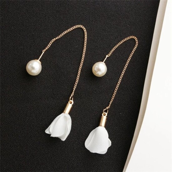 Earrings Flower Tassel Women Imitation Pearl Long Earring Purple