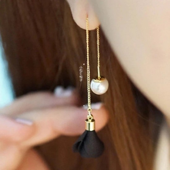 Earrings Flower Tassel Women Imitation Pearl Long Earring White Earrings Flower Tassel Women Imitation Pearl Long Earring White