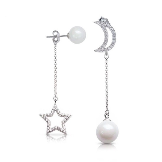 Pearl New Fashion Moon Stars Women Drop Earrings Gift Golden