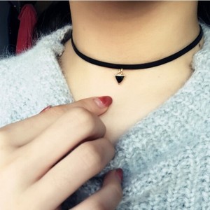 Triangle Pendant Necklace Punk Tattoos Black Rope Necklace Women