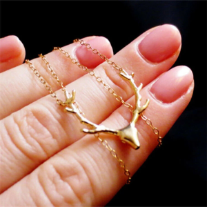 Women Deer Antler Christmas Gift Reindeer Pendant Necklace Gold