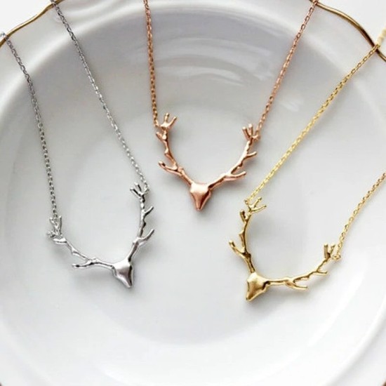 Women Deer Antler Christmas Gift Reindeer Pendant Necklace Gold Women Deer Antler Christmas Gift Reindeer Pendant Necklace Gold